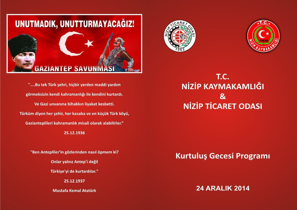 NTO ve Nizip Kaymakamlığı İşbirliği İle “Kurtuluş Gecesi” Programı Düzenlenecek.