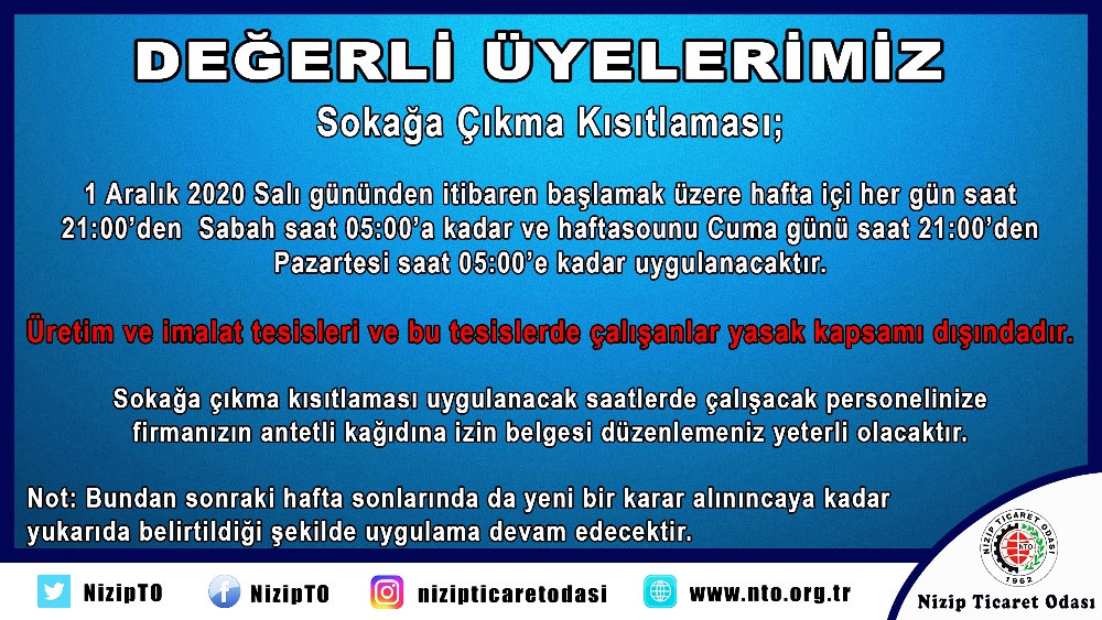 Sokağa Çıkma Kısıtlaması ve Alınan Yeni Tedbirler