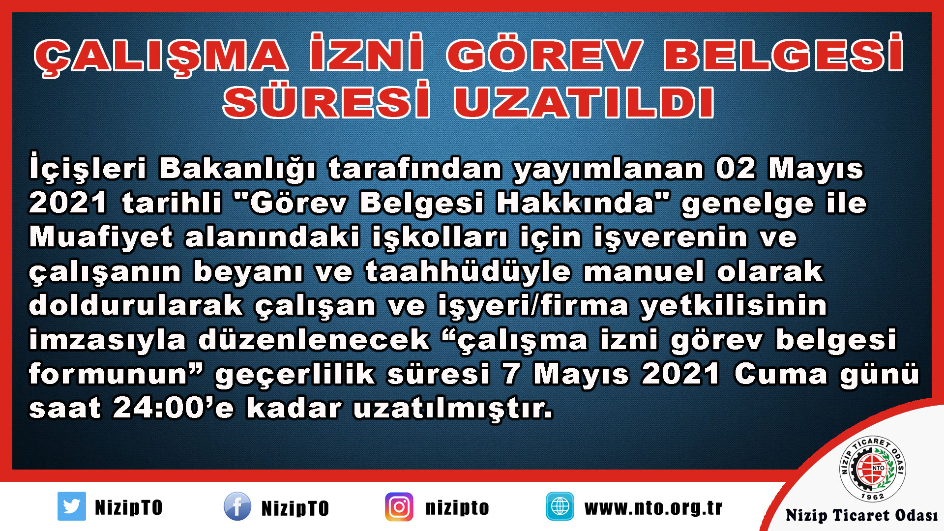 Çalışma İzni Görev Belgesi Süresi Uzatıldı