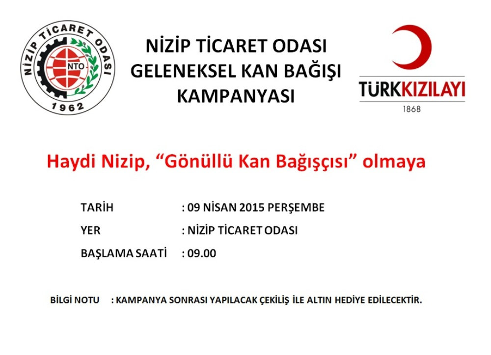 NİZİP TİCARET ODASI’ NDAN GELENEKSEL KAN BAĞIŞI KAMPANYASI