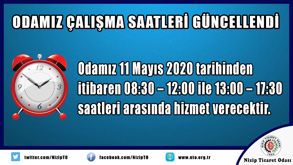 Çalışma Saatlerimiz Güncellendi