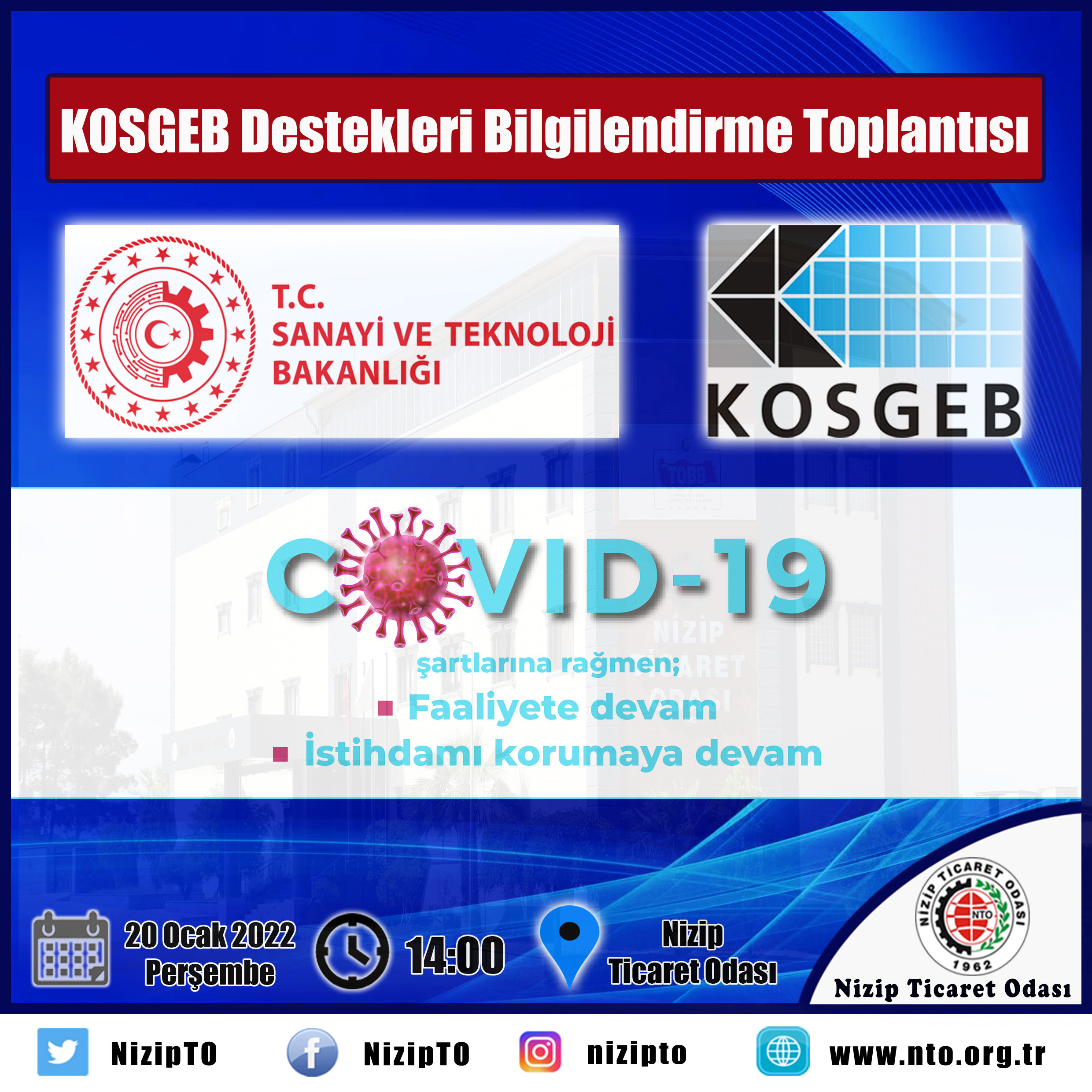 NTO’da KOSGEB Destekleri Bilgilendirme Toplantısı Düzenlenecek